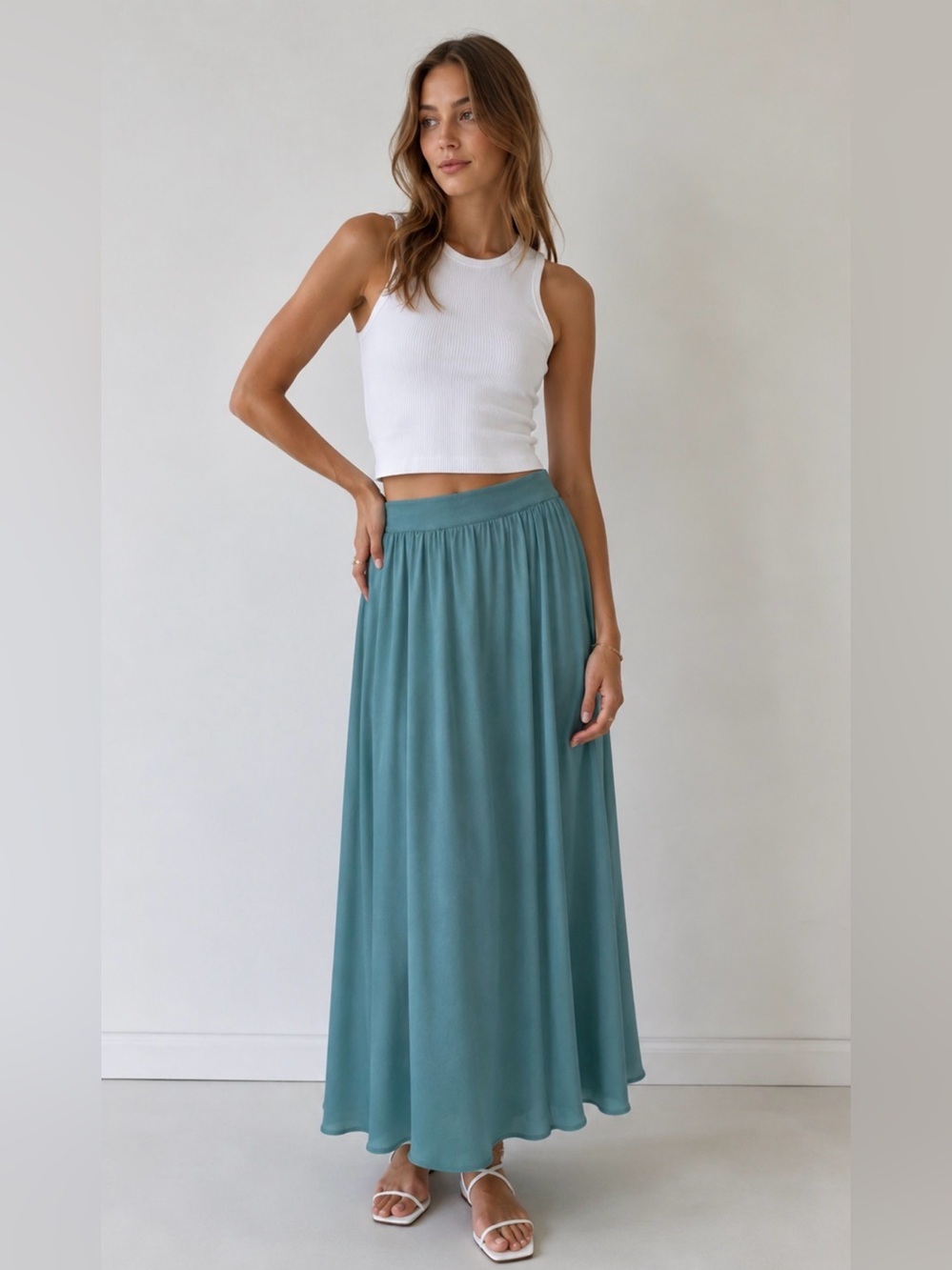 Street One Women's  A-Line Swing Pleated Long Maxi Blue Teal Skirt 10 US M NWT